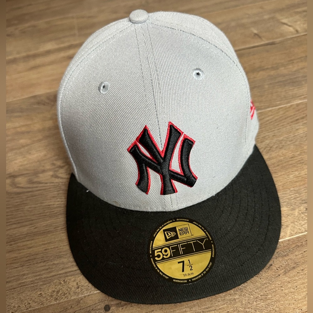 New Era Gray and Black Cap with Red Logo